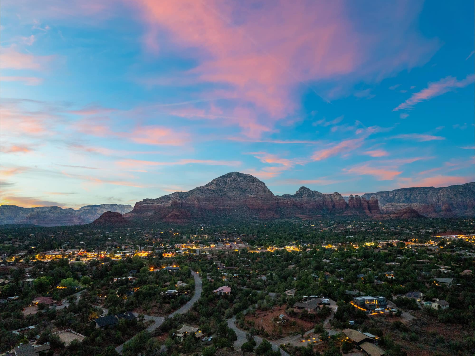 A Sedona red-rock sunset panorama